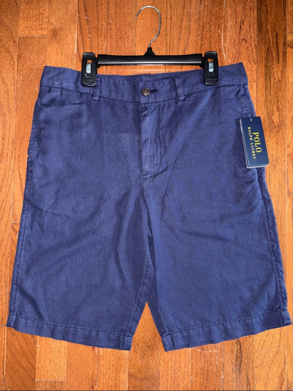 Polo by Ralph Lauren Navy Blue Flat Front Linen Shorts Size 18 NWT